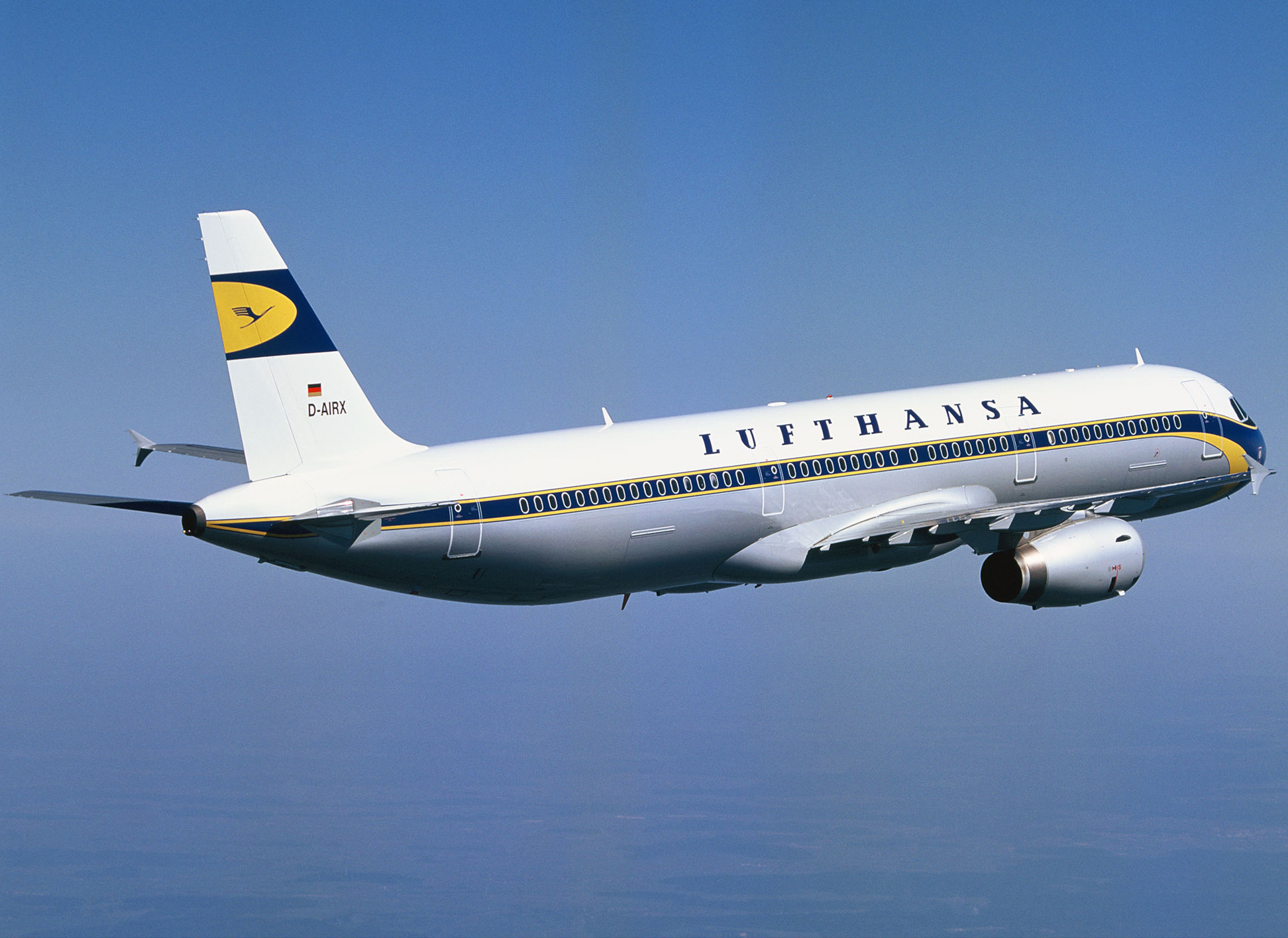 All eyes are on Airbus A321-100 'D-AIRX' with its special paint job. It was painted in Lufthansa's traditional livery for the 50th anniversary of Lufthansa's resumption of flight operations.
