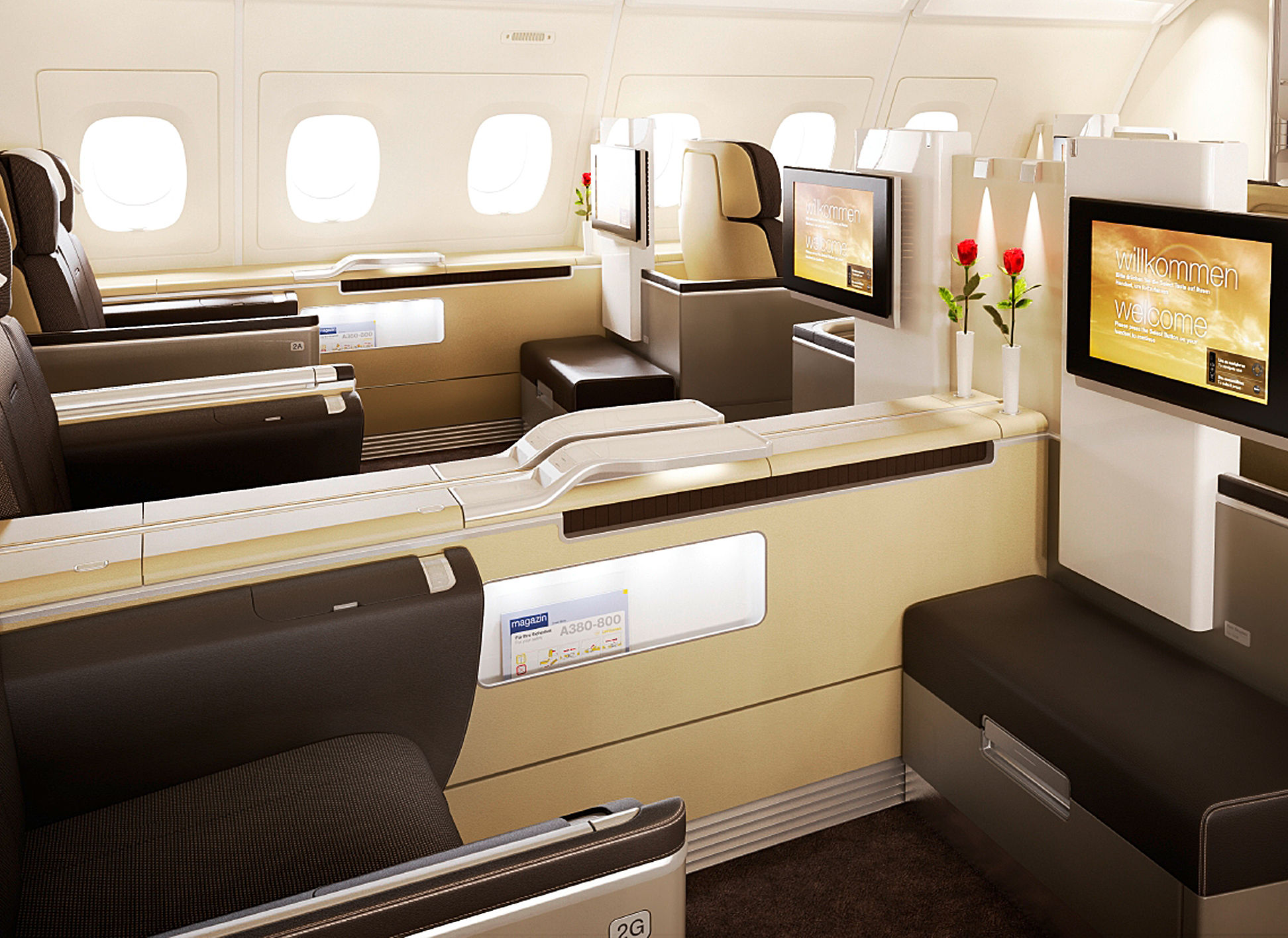 The new First Class on board the Lufthansa A380: The quietest First Class in the world, with numerous innovations.