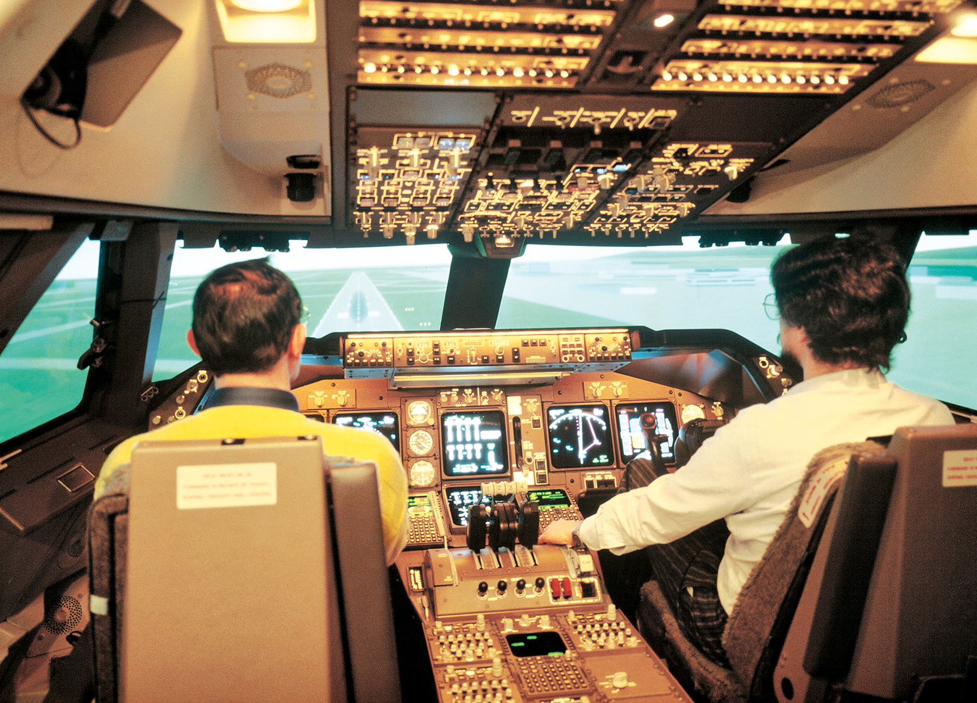 Training in a flight simulator.