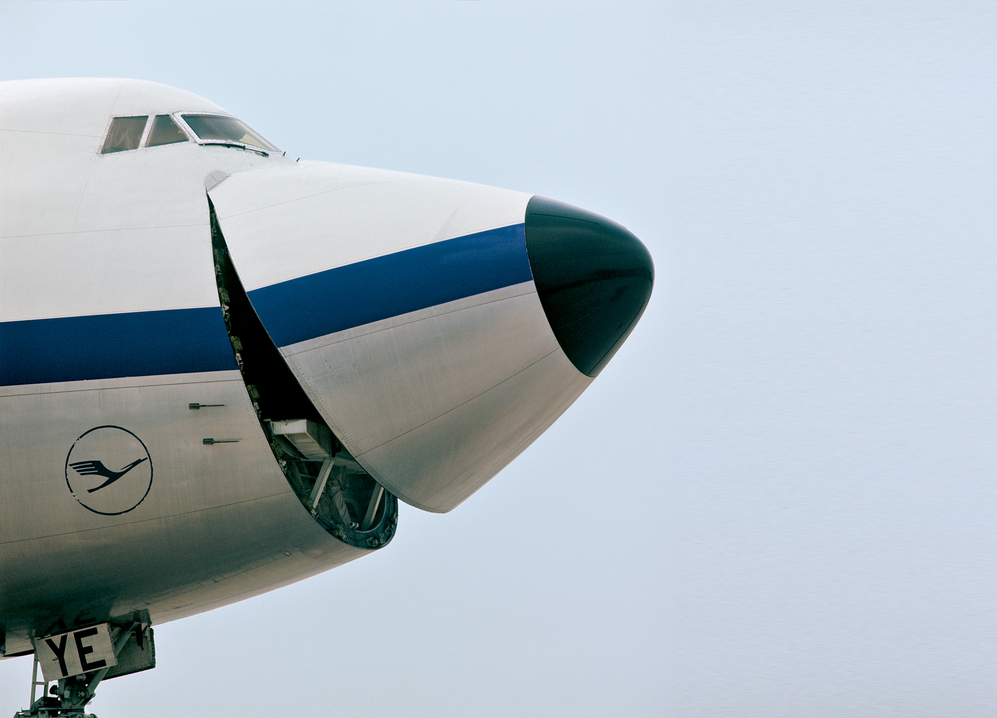 The freight version of the “Jumbo Jet” features a front loading door, the “nose,” which allows smooth loading - of even bulky items.