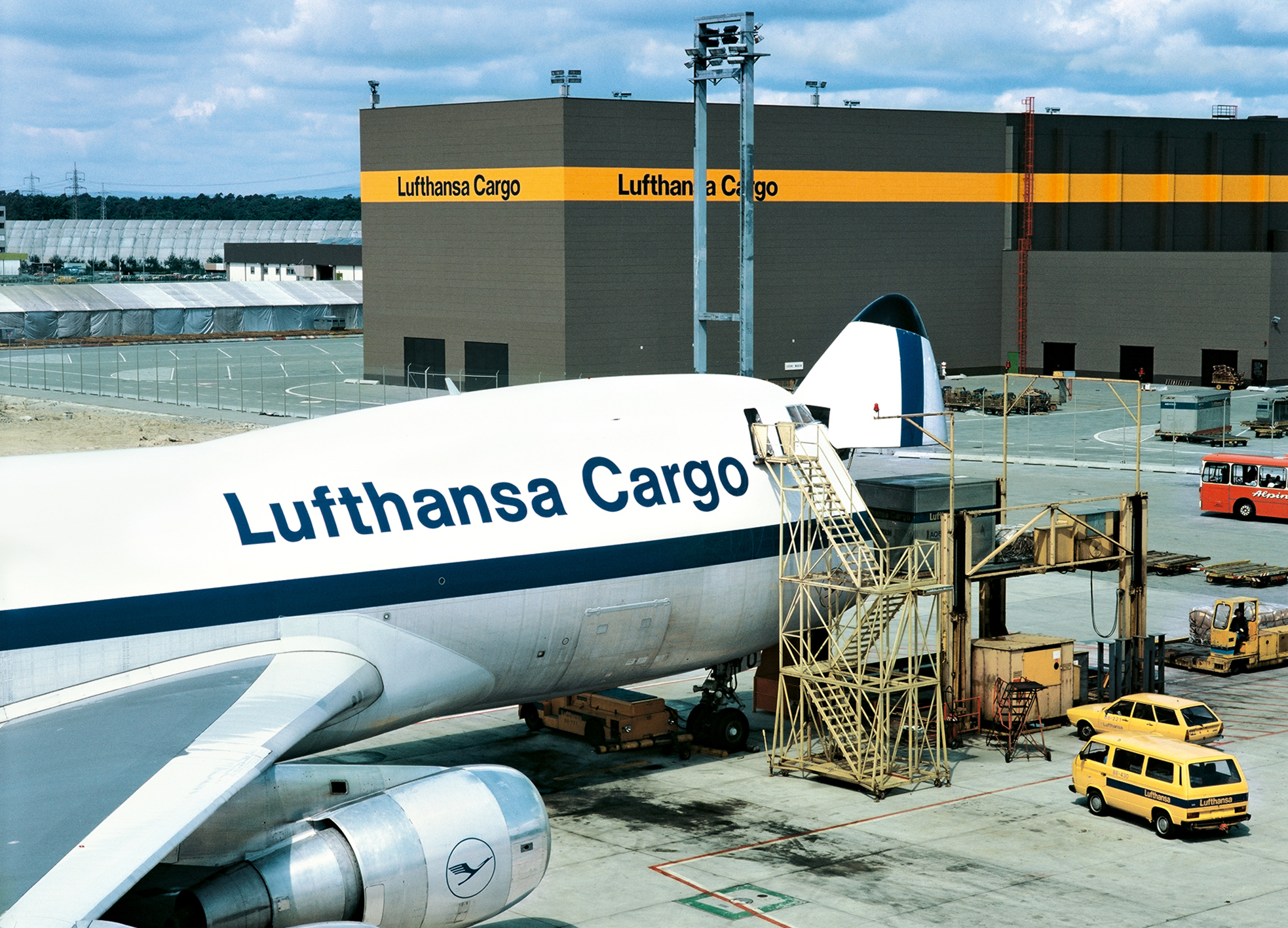 Loading a Boeing B747 freighter is made easy by  its front loading door, the “nose” that swings up.